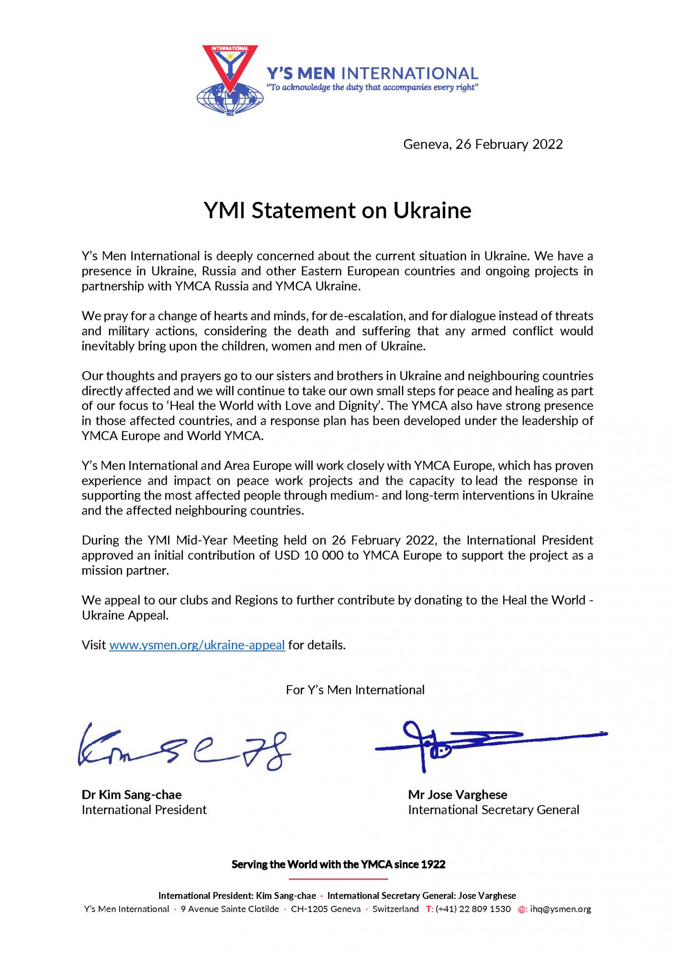 YMI Statement on Ukraine